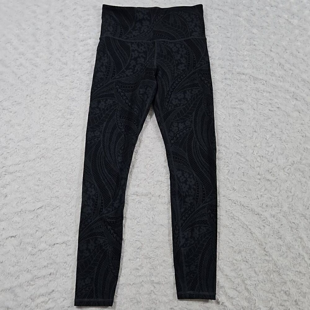 Athleta womens XS Elation textured tight Black Grey Lace Floral Yoga Gym Workout